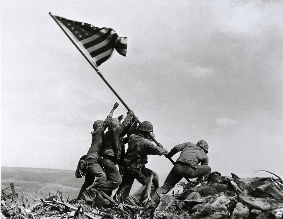 JOE ROSENTHAL - Raising the Flag on Iwo Jima, 1945: Artist: Joe Rosenthal Title: Raising the Flag on Iwo Jima, 1945 Date Printed: 2008 Medium: Photo Litho with Copyright Joe Rosenthal/Ap Photo Printer Location: ItalySize: 15x19 cm - 7.5x5.9 inch Mount