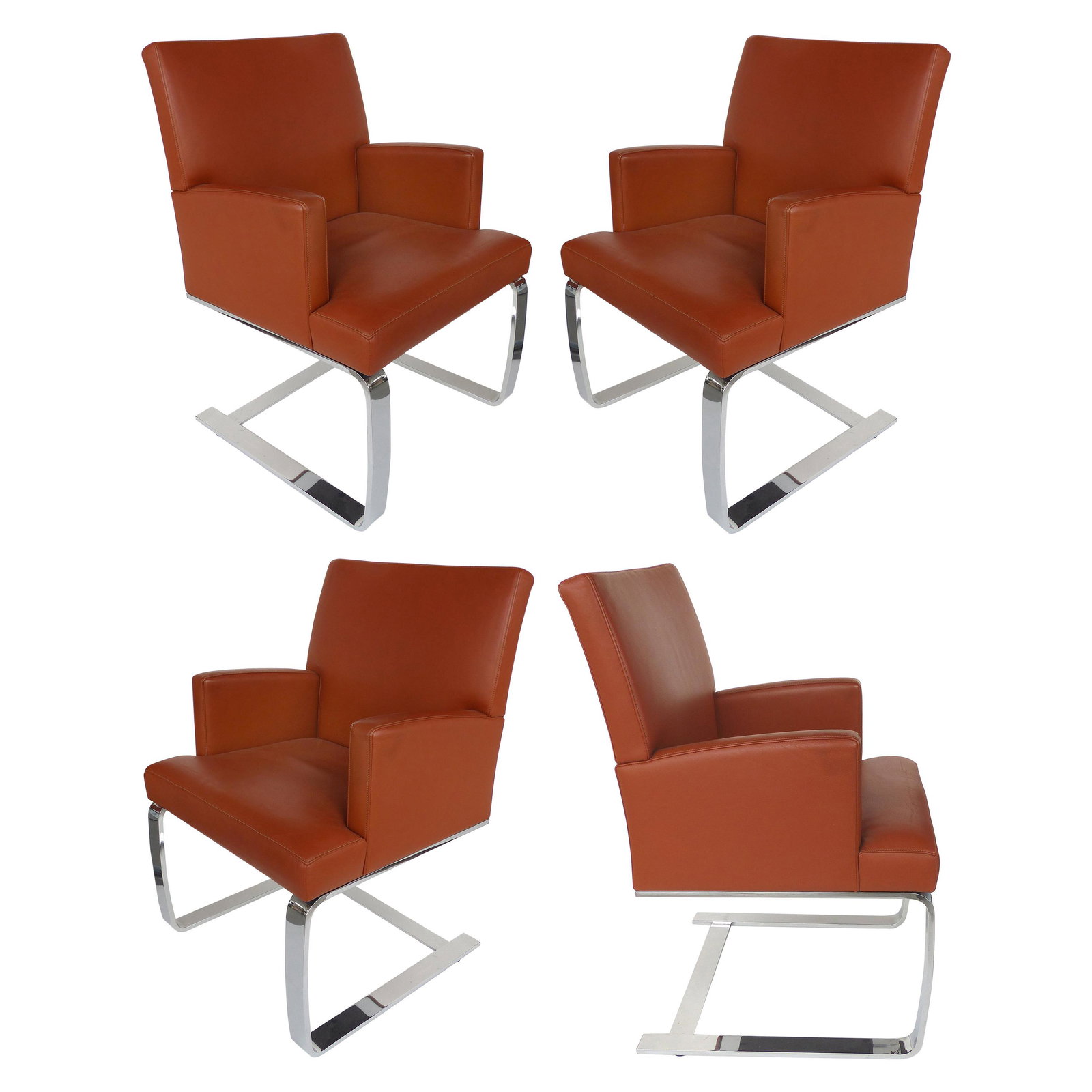De Sede of Switzerland Cantilevered Leather and: De Sede of Switzerland Cantilevered Leather and Stainless Steel Chairs, '4' Offered for sale is a set of four leather and stainless steel club chairs by De Sede of Switzerland, circa 1990. Measures: A