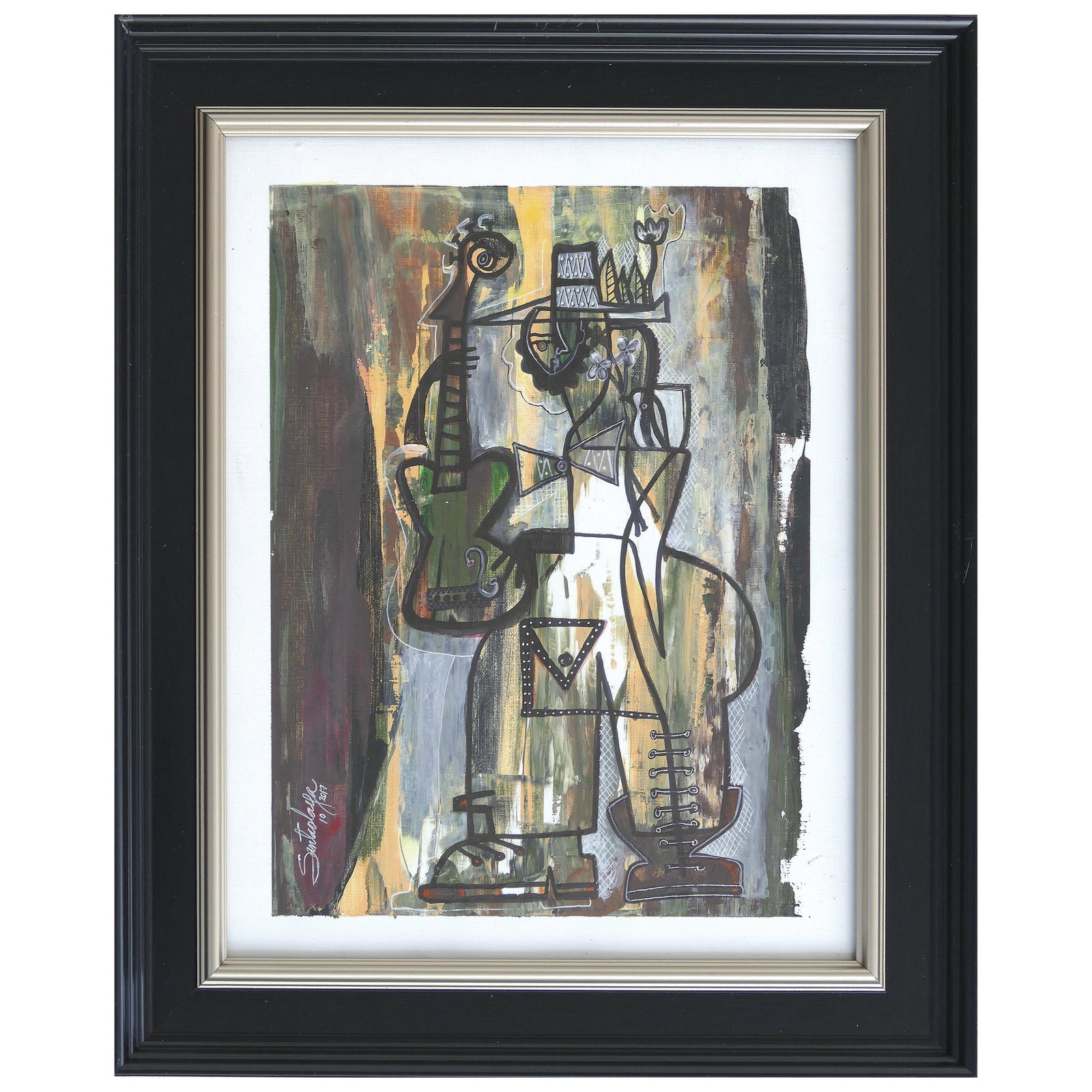 Hiremio Garcia Santaolaya Abstract Painting, Cuban: Hiremio Garcia Santaolaya abstract painting, Cuban American Artist Offered for sale is an original abstract figurative acrylic painting on paper by Cuban American artist Hiremio Garcia Santaolaya. The