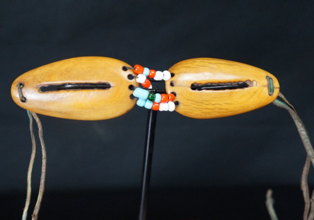 Late 19thC Marine IVORY Beaded INUIT Goggles - Alaskan: Title: Late 19th Century Marine IVORY Beaded INUIT Goggles - Alaskan Native Date/Period: Late 19th century Origin: Alaska Dimension: 5 inches large, weighs 27 grams Material: Marine ivory Provenance:L