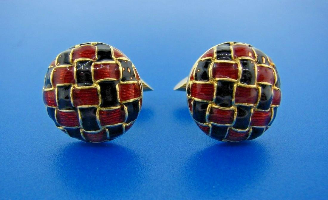 CHIC Italian 18k Yellow Gold and Enamel Cufflinks (1 of 5)