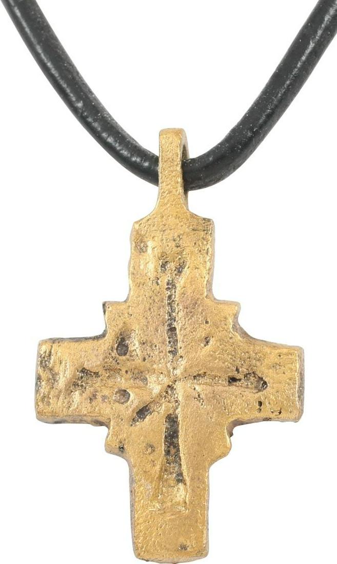 MEDIEVAL EUROPEAN PILGRIM’S RELIQUARY CROSS.: 7th-10th centuries. The backs recessed for the inclusion of a holy relic which was sealed in. Carried by European Pilgrims traveling to the Holy Land to visit the land where Christ lived and died. Hei