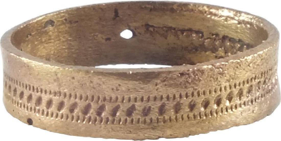 ANCIENT VIKING WOMAN’S WEDDING RING C.850-1050 AD Sz 3: Small size 3 ½ for the small finger as was the style . Broad flat band with intricate central motif of a band of slightly oval angled dots flanked by a band of very small stipple dots. Uniform light 