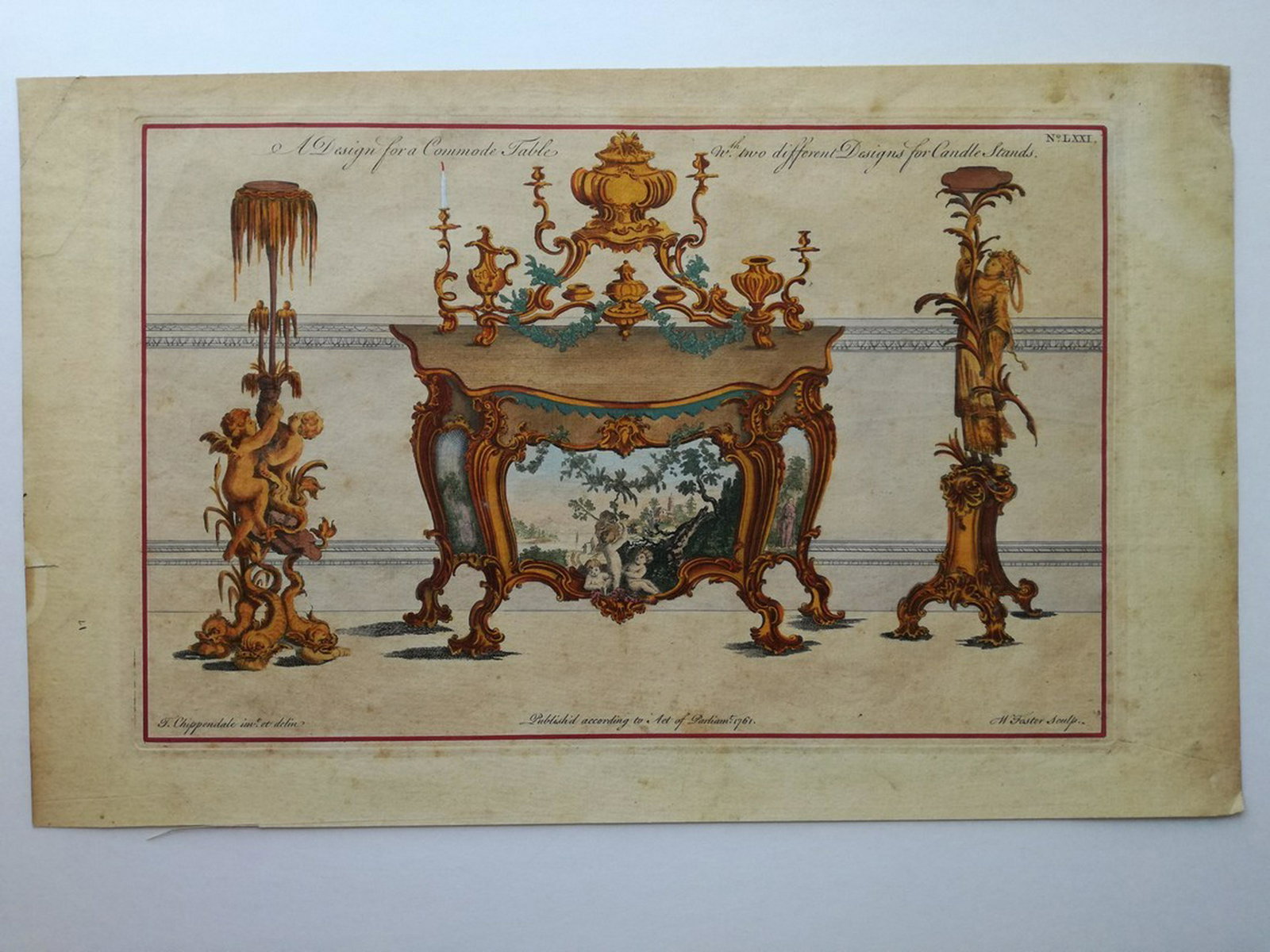Thomas Chippendale: Four Engravings: Title: "China Case" - "A Design for a Commode Table" - "Candle Stands" - "Frames for Marble Slabs" Artist: Thomas Chippendale Printing Date: 1753 - 1761 Medium: Etching Paper Size/Format: Sheet Size 2