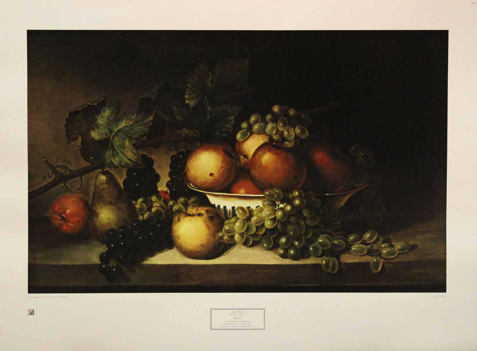 Fruit: JAMES PEALE (American, 1749-1831) Fruit Poster/Print 23 x 31 in. Unframed Description: Copyright 1956 Copyright New York Graphic Society, Ltd. Printed in Switzerland. Shipping: Domestic: F