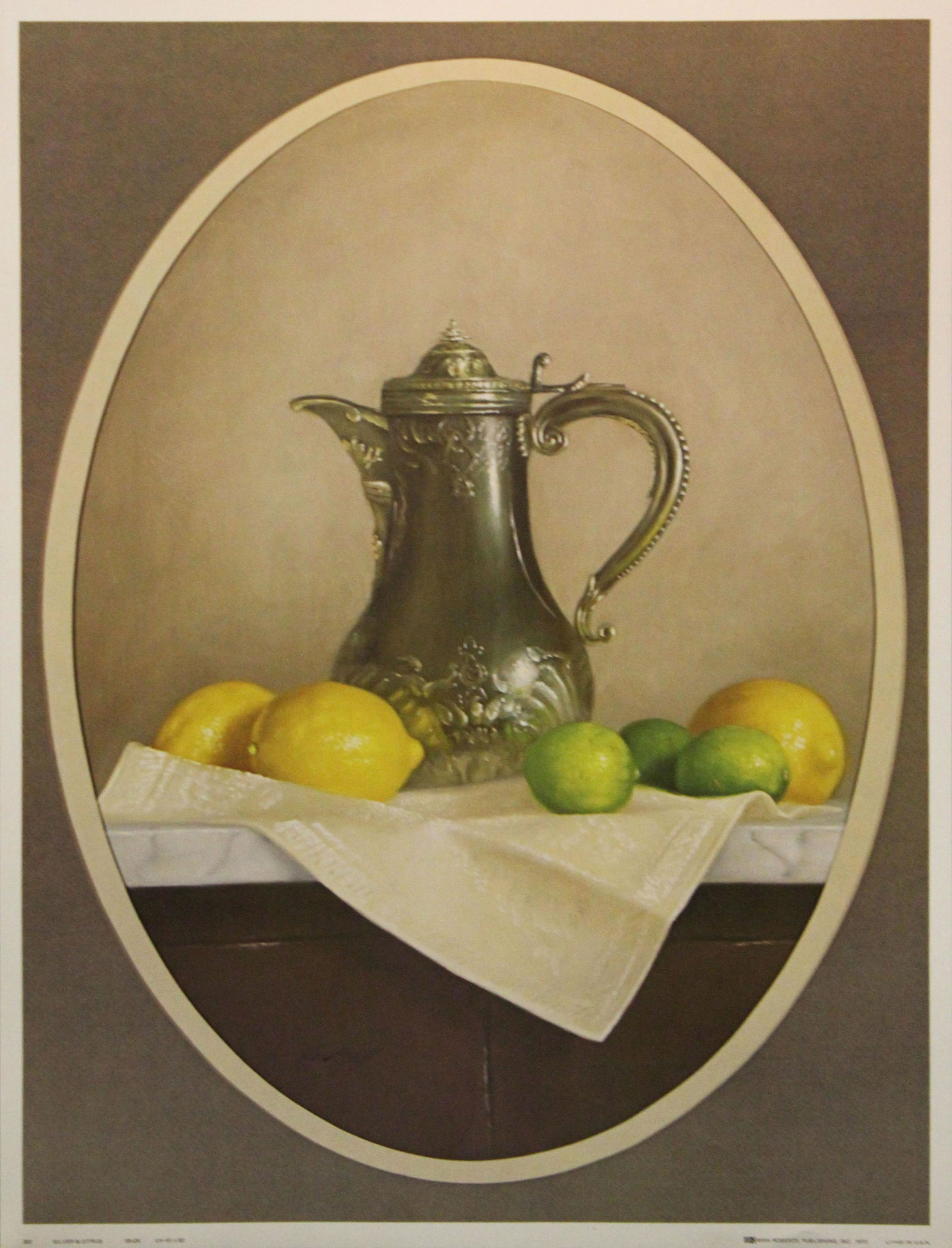 "Silver & Citrus", by William Acheff: WILLIAM ACHEFF (American, b. 1947) Silver & Citrus Poster/Print 25 x 19 in. Unframed Plate signed Description: Copyright IRA Roberts Publishing, Inc. 1973. Lithographed in USA. Shipping: