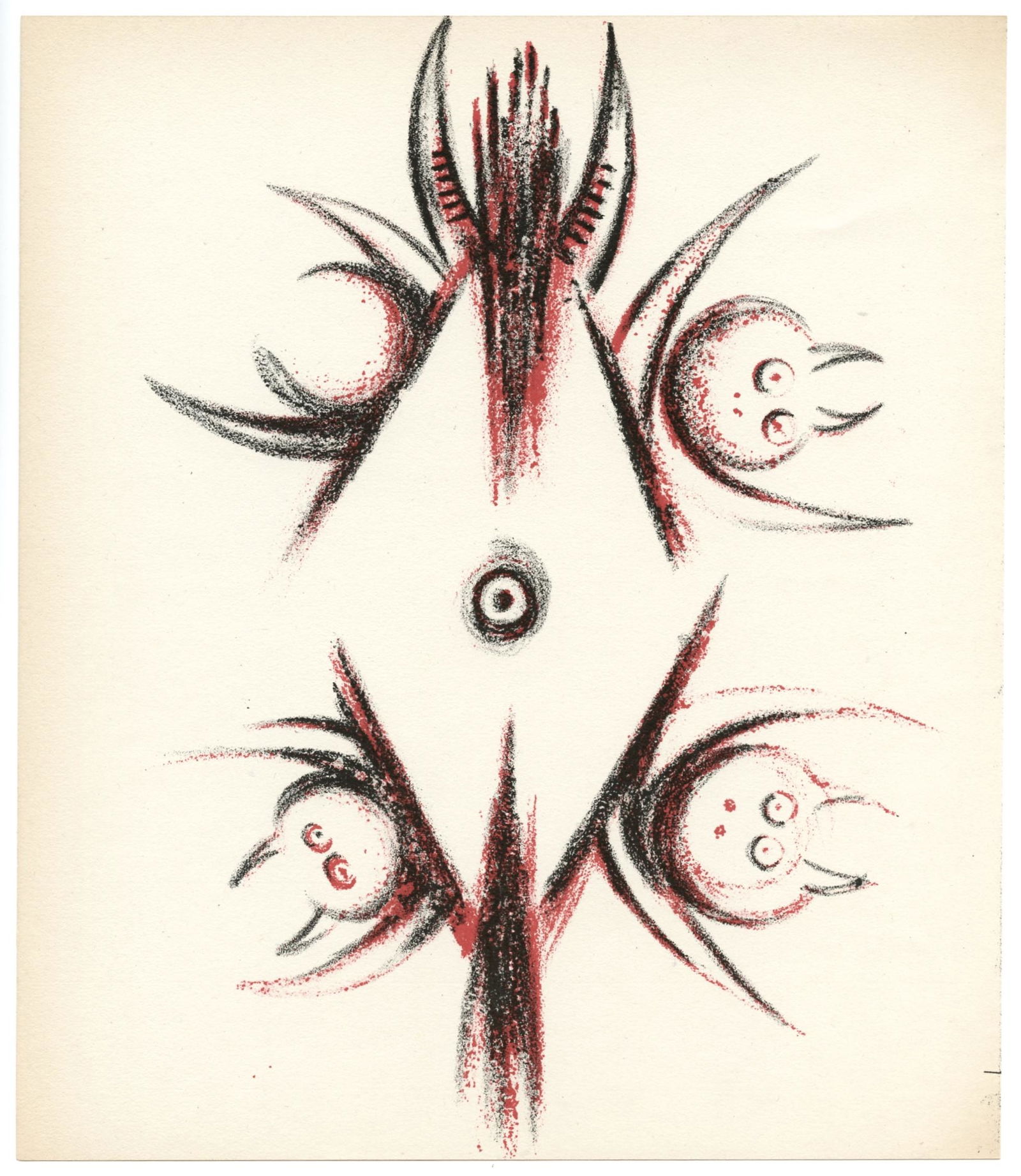Wifredo Lam original lithograph, 1947: Medium: original lithograph. Printed in Paris by Mourlot and published by Pierre à Feu and Maeght Editeur for the Marcel Duchamp / André Breton project Surréalisme en 1947. Issued in a limited edit