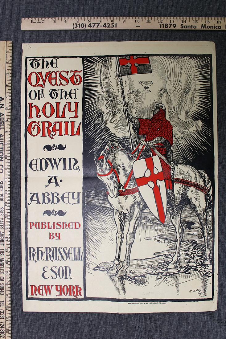 Quest For The Holy Grail - Edwin A. Abbey (1895) 17" x: Edwin A. Abbey Quest For The Holy Grail (1895) 17" x 23.5" US Advertising Poster American Art Reproduction by Edwin Austin Abbey: Drawing for the Poster of The Quest for the Holy Grail-, 1895 Rare 1st