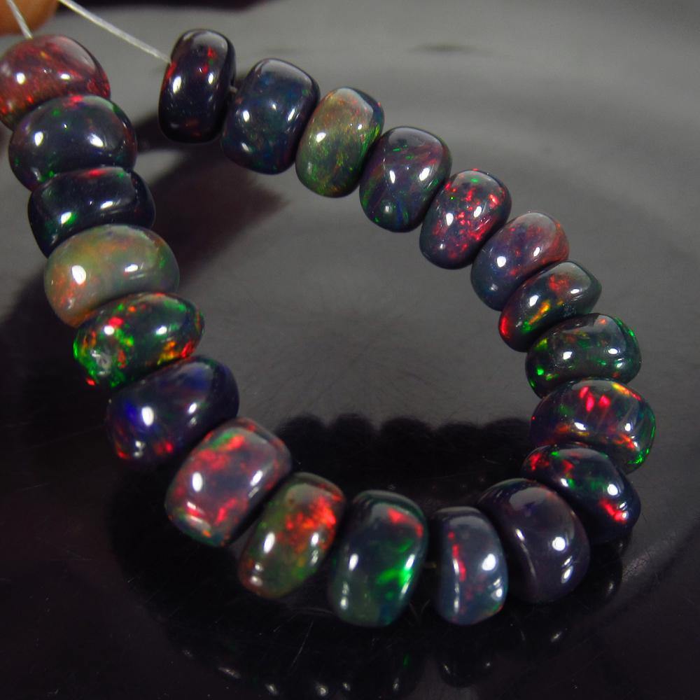 13.12 Ct Genuine 21 Drilled Round Fire Black Opal Beads (1 of 2)