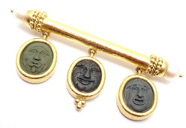 Authentic! Elizabeth Locke 18k Yellow Gold Carved Lava (1 of 9)