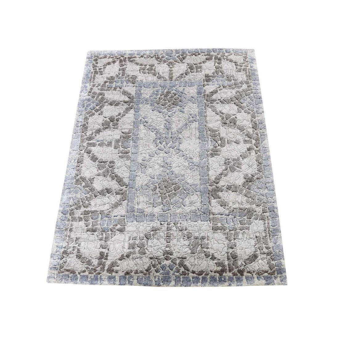 Silver,Blue Silken Roman Mosaic Design Hand-Knotted (1 of 5)