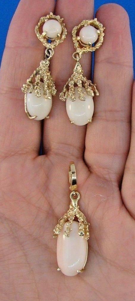 BEAUTIFUL Stull 14k Yellow & Angel Skin Coral Pendant & (1 of 5)