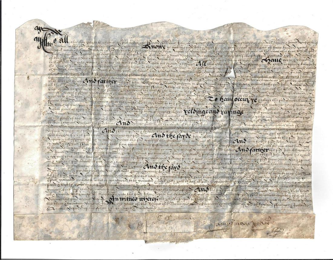 1588 Elizabethan Vellum Indenture (1 of 2)
