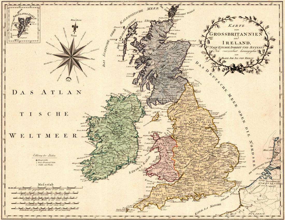 Karte Von Grossbritannien Und Ireland.: Title/Content of Map: Karte Von Grossbritannien Und Ireland. Date: 1795 Cartographer: REILLY, FRANZ JOHANN JOSEPH VON (1766-1820) Publisher: REILLY'SCHEN LANDKARTEN UND KUNSTWERKE VERSCHIESS KOMPTOIR 