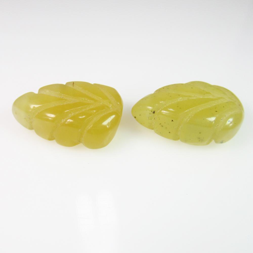 18.84 Ct Genuine Drilled Yellow Opal Leaf Carving Pair (1 of 2)