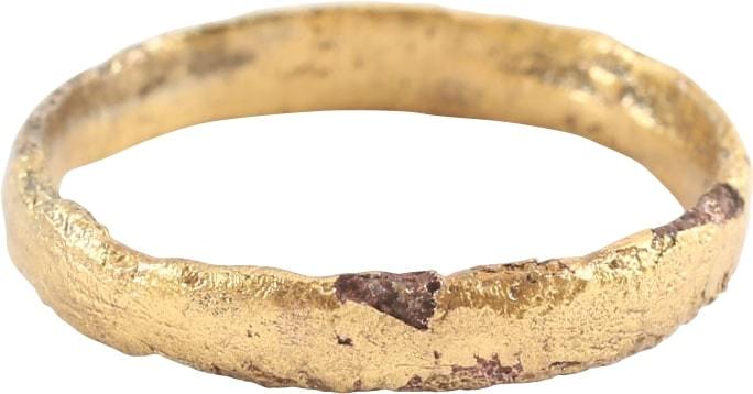 VIKING WOMAN’S WEDDING RING, 866-1067 AD. SIZE 5 1/2.: No Reserve! Gilt bronze size 5 1/2. Medium width band, 3.0mm, band with rounded face. The gold surface professionally restored. Vikings exchanged rings on the pommel of the groom’s sword. Gift boxed