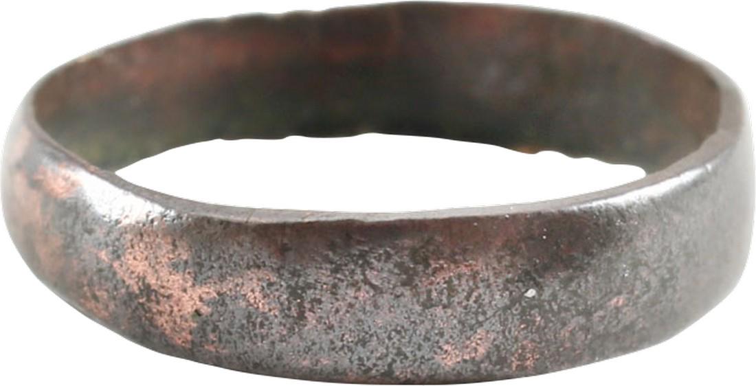RARE VIKING WOMAN’S WEDDING RING, 900-1050 AD. SIZE 6.: No Reserve! Copper, size 6. Medium width band, 3.8MM, with rounded face. Mottled red/brown patina. Vikings were expert metallurgists. The use of pure copper is rare and suggests a supernatural signifi