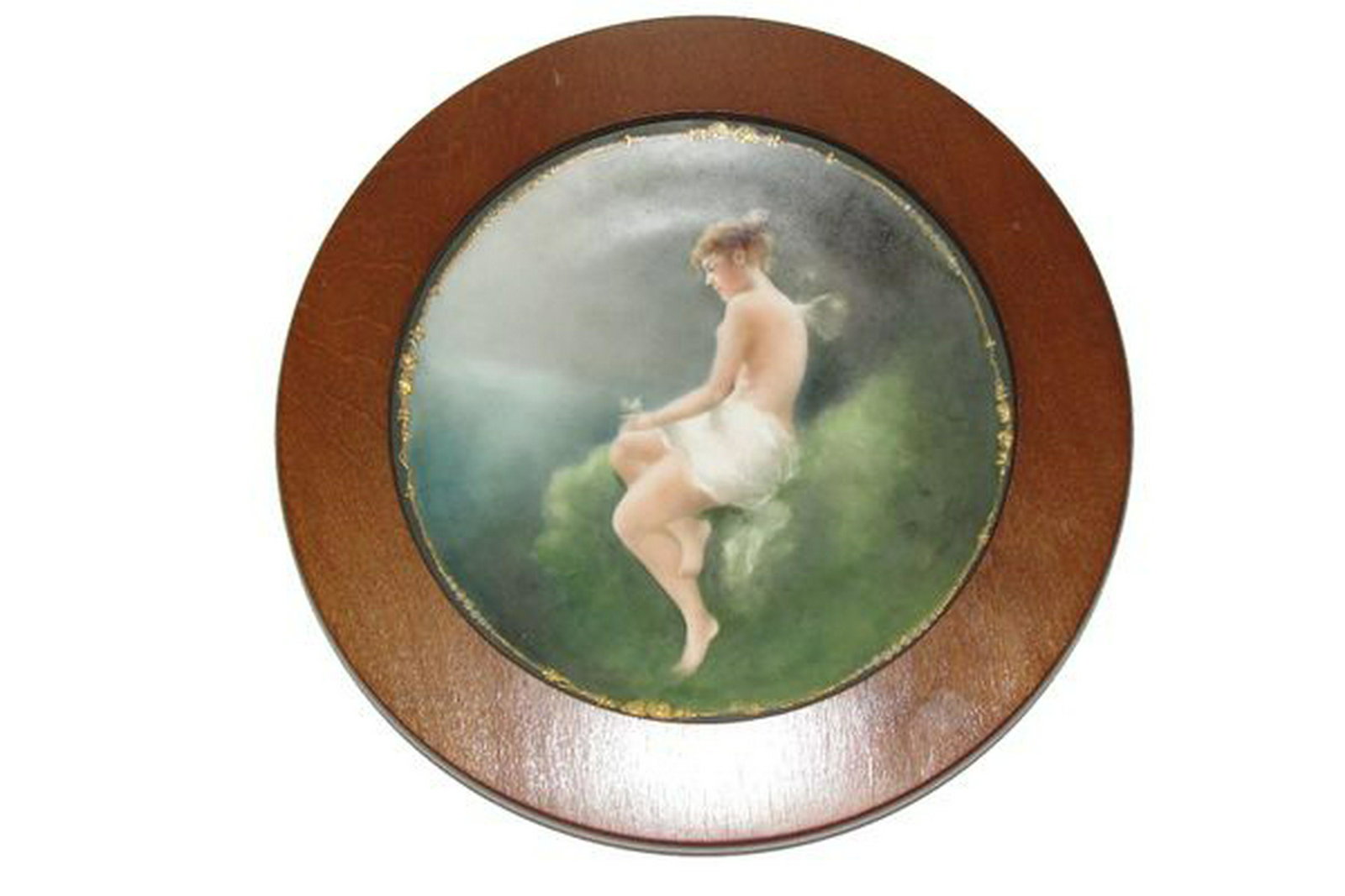 JPL Limoges Porcelain Antique Plate of Fairy Nymph: Title: JPL Limoges Porcelain Antique Plate of Fairy Nymph Angel with Holder Origin: Limoges France Materials:porcelain Description: Beautiful Limoges Plate from JPL. This plate is intricately painted 