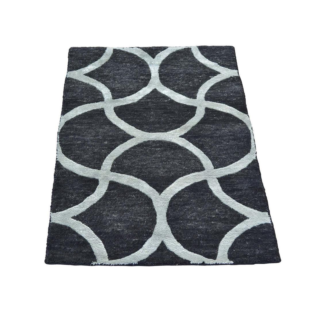 Black Modern Wool and Silk Sample Oriental Rug Hand (1 of 5)