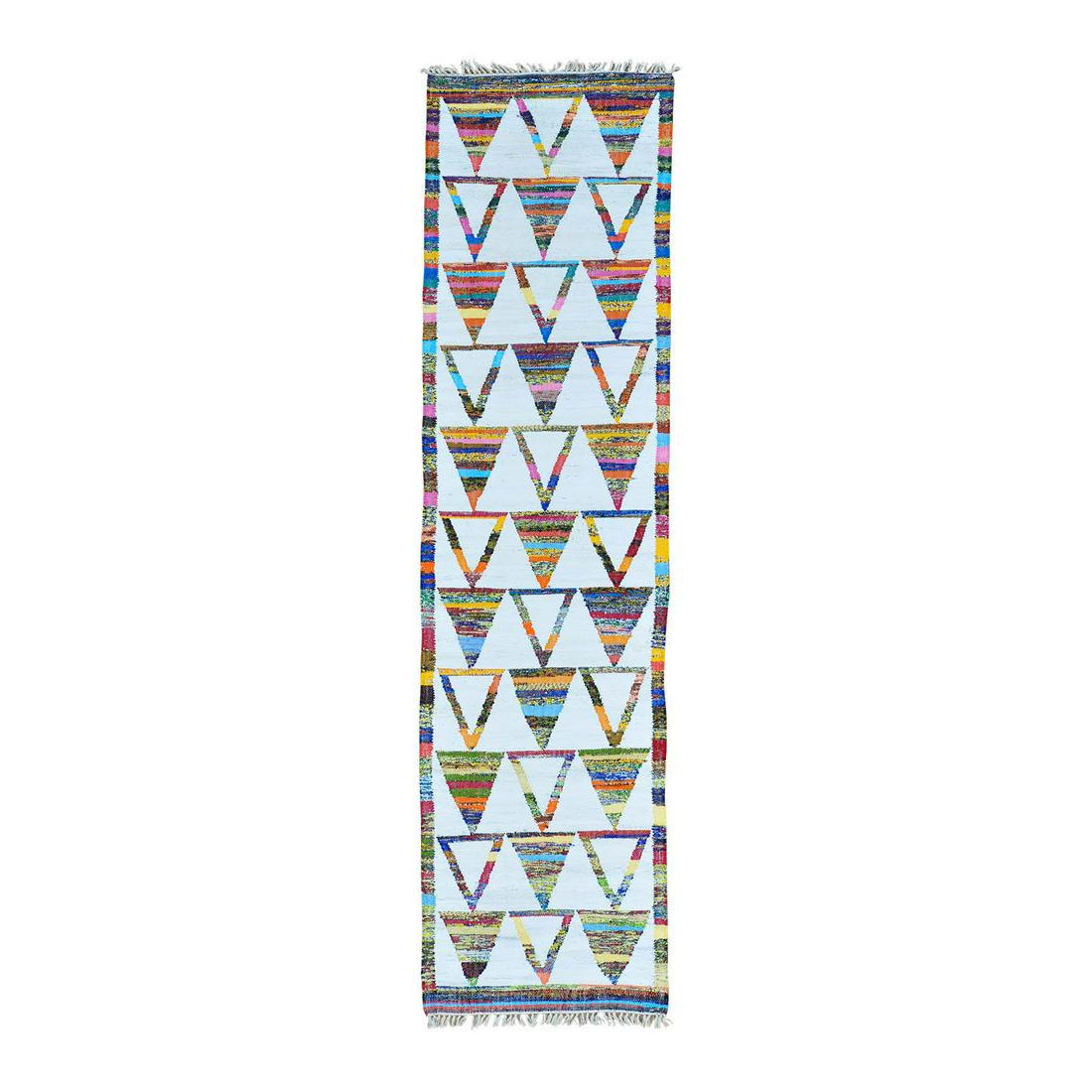 Hand Woven Ivory Kilim Runner Cotton and Sari Silk Rug (1 of 5)