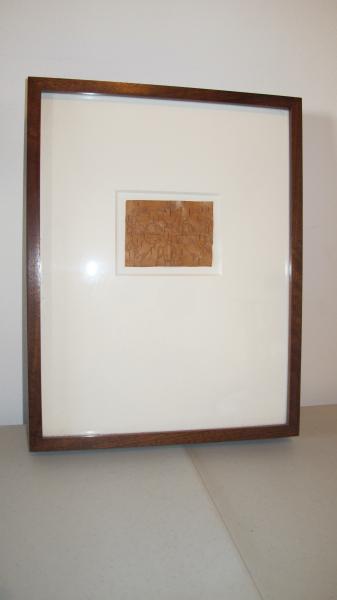 Woodland Midi Society Incised Scroll: Title: Woodland Midi Society Incised Scroll Description: Woodlands Midi Society Framed Incised Birch Bark Scroll. Size: Birch Bark is 4"W x 3" Tall, Frame is 12 1/4W x 15 1/2" Tall Reserve: $30.00 Shi