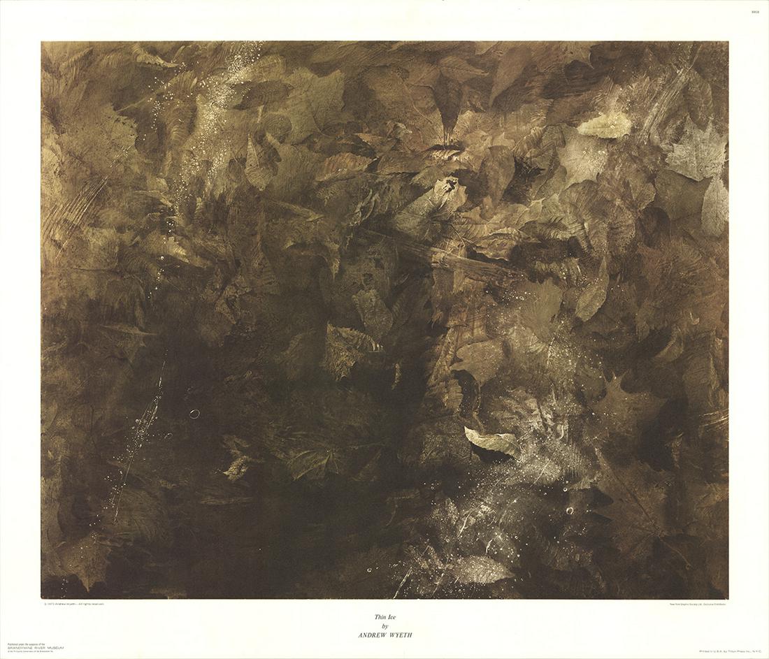 Andrew Wyeth: Thin Ice: Thin Ice by Andrew Wyeth, 1971 Unsigned Offset Lithograph.Paper size is 33 x 38.5 inches, with an image size of 27.75 x 34.75 inches.The Offset Lithograph is from an unknown edition size. and is not f