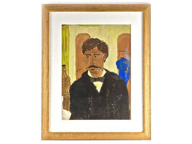Early Robert D. Lenkiweicz Gouache Portait Man and: Early Robert D. Lenkiweicz Gouache Portait Man and Woman An early example of the famous Plymouth painter Robert O. Lenkiewicz's work. The Gouache painting shows a man in a black suit and bow tie with