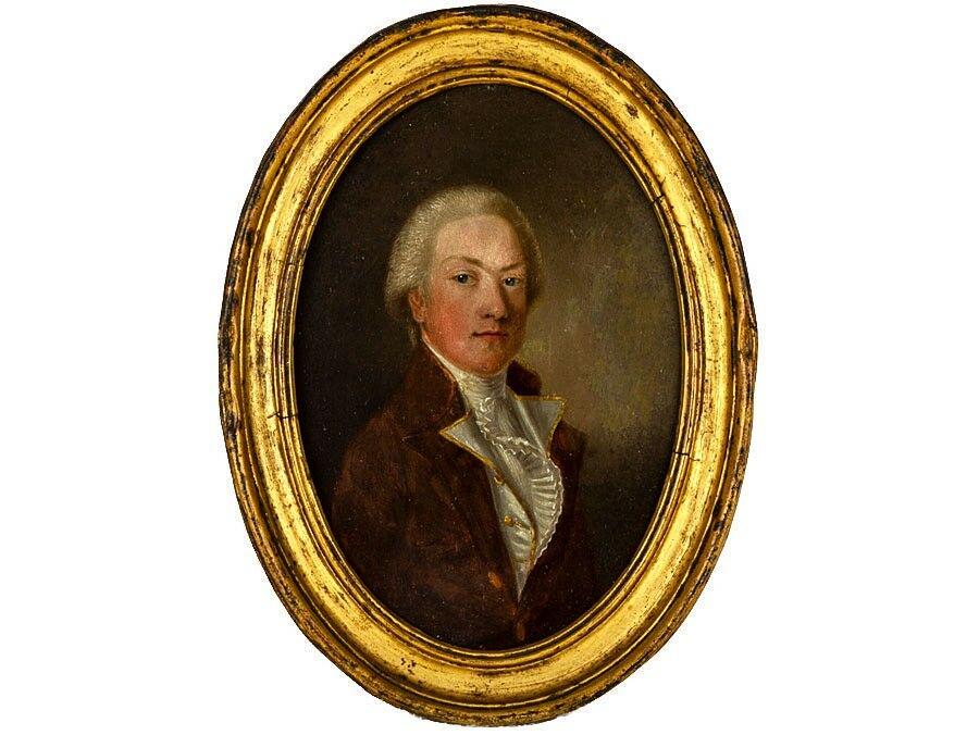 John Downman ARA Portrait Samuel Hunt of Stratford: John Downman ARA Portrait Samuel Hunt of Stratford A small three-quarter length oval portrait of Samuel Oliver Hunt of Stratford upon Avon, attributed to John Downman (1750-1824). The painting was sol