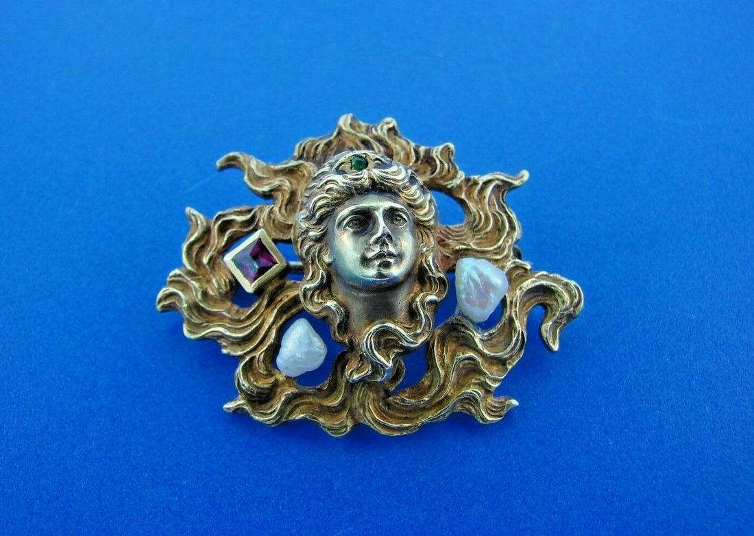 ART NOUVEAU 14k Yellow Gold, Pearl, Ruby & Emerald (1 of 3)