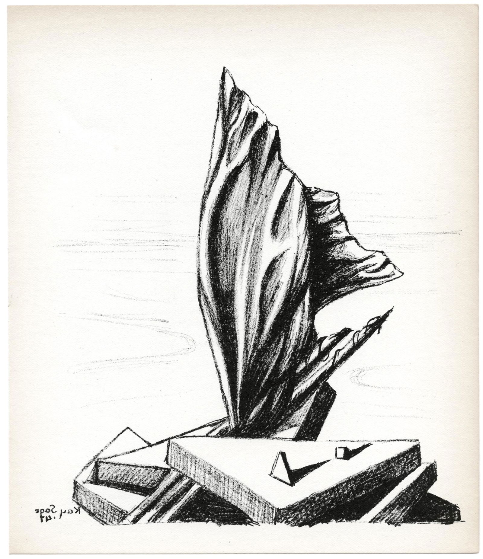 Kay Sage original lithograph: Medium: original lithograph. Printed in Paris by Mourlot and published by Pierre à Feu and Maeght Editeur for the Marcel Duchamp / André Breton project Surréalisme en 1947. Issued in a limited edit