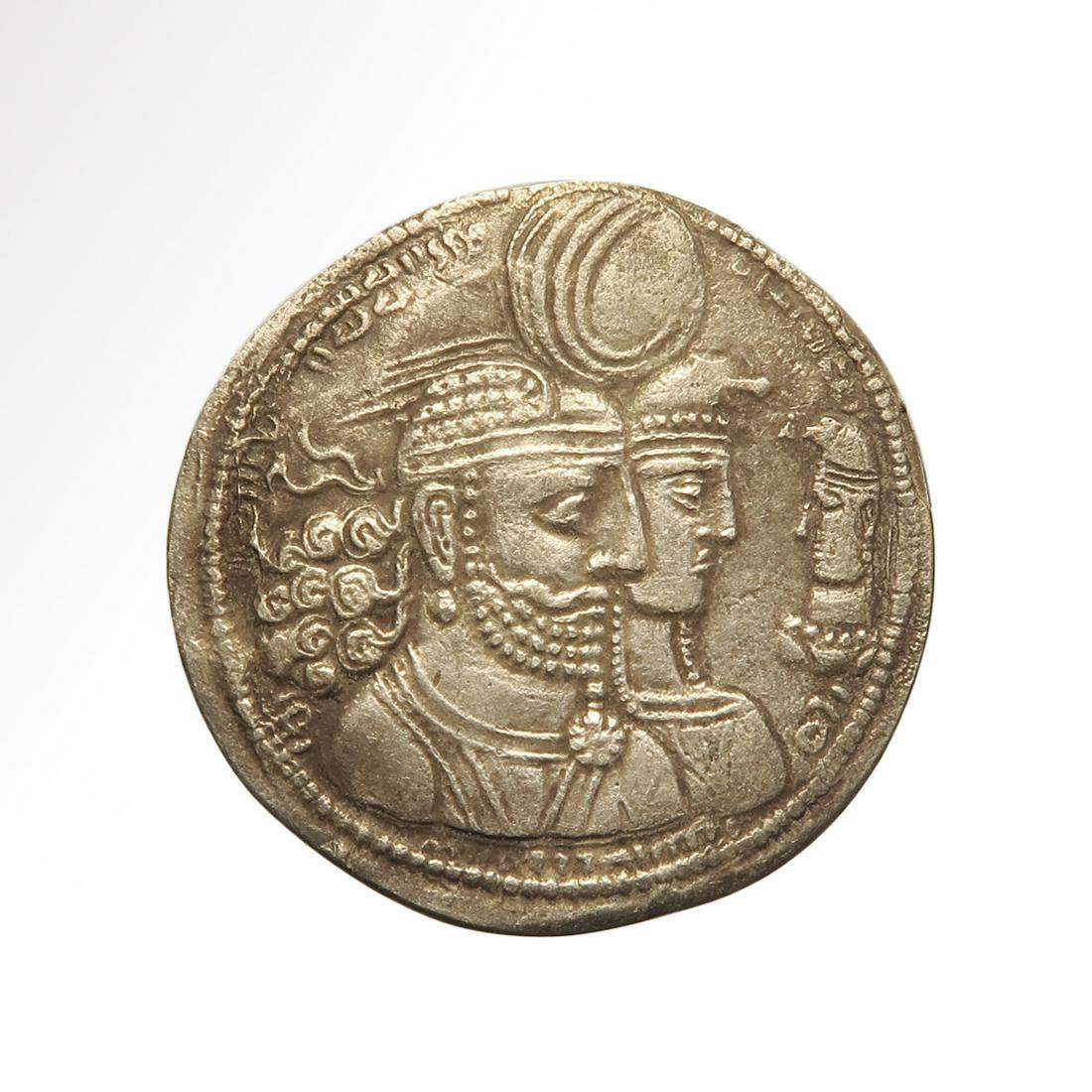 Sassanian Silver Drahm, King Vahram, Wife and Son, (1 of 3)