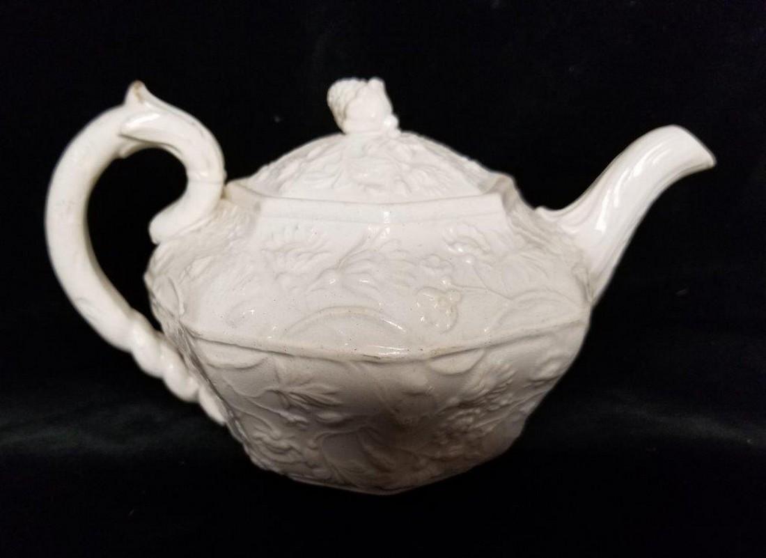 White Glazed Earthenware Teapot, American Pottery (1 of 4)