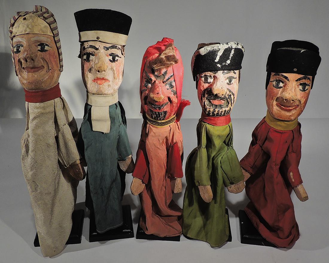 Amusing painted wooden hand-carved puppets set (1 of 4)