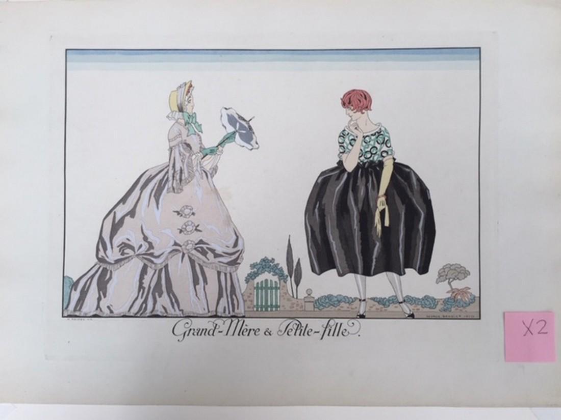 George Barbier - Grand-Mere and Petite-fille: Title: George Barbier - Grand-Mere and Petite-fille Printing Date: 1920 Medium: Hand color engraving Size/Format: 12 1/2 x 9 1/4 Additional Information: H. Reidel GR 1920 Reserve: $200.00 Shipping: