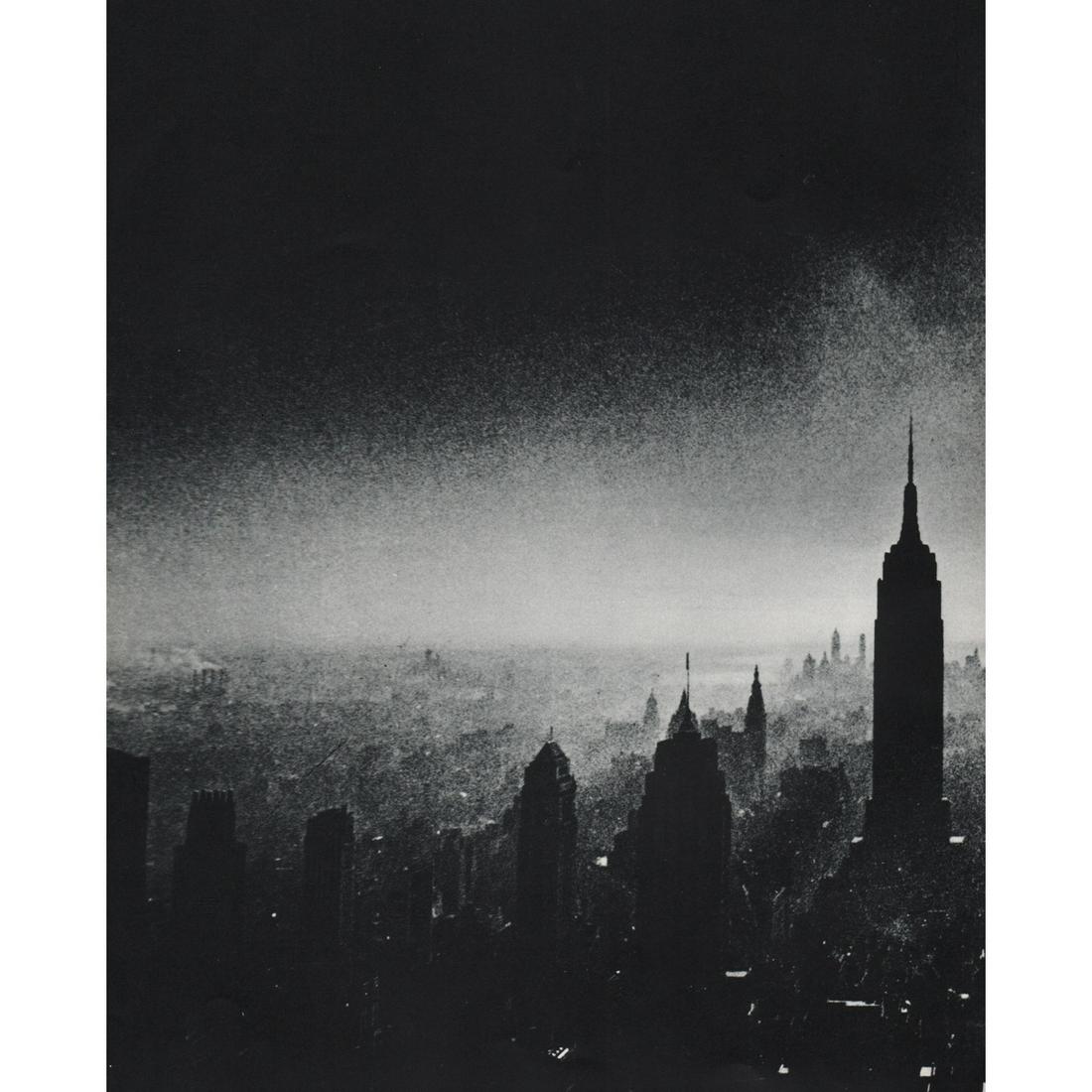 WILLIAM KLEIN - New York Skyline at Night: Artist: WILLIAM KLEIN Print Title: New York Skyline at Night Medium: Sheet-fed Gravure Printing Date: 1950's Printed in Switzerland Image Size Approx. 10.5 X 8 inches William Klein an American-born Fr