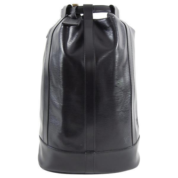 Louis Vuitton Black Epi Randonne GM Drawstring Bag: Louis Vuitton Black Epi Randonne GM Drawstring Backpack Bag. Tall drawstring bag with shoulder strap, luggage tag, and microfibre lined interior. This is the largest GM size of the Randonne and measur