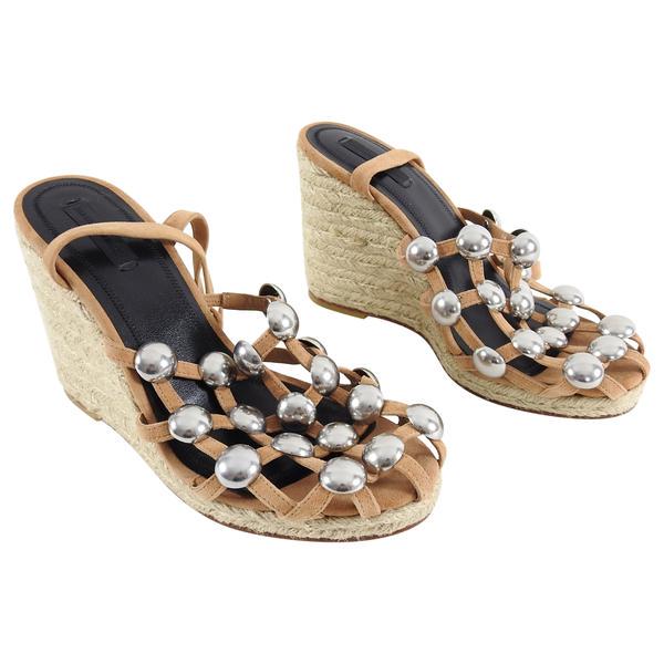 Alexander Wang Taylor Tan Stud Ankle Wrap Espadrille: Alexander Wang Taylor Tan Stud Ankle Wrap Espadrille Wedge Shoes. 4" high wedge heels with tan suede wrap around ankle straps. Marked size 40.5 but fits like a 40 (USA 9.5). Brand new unworn. Reserve: