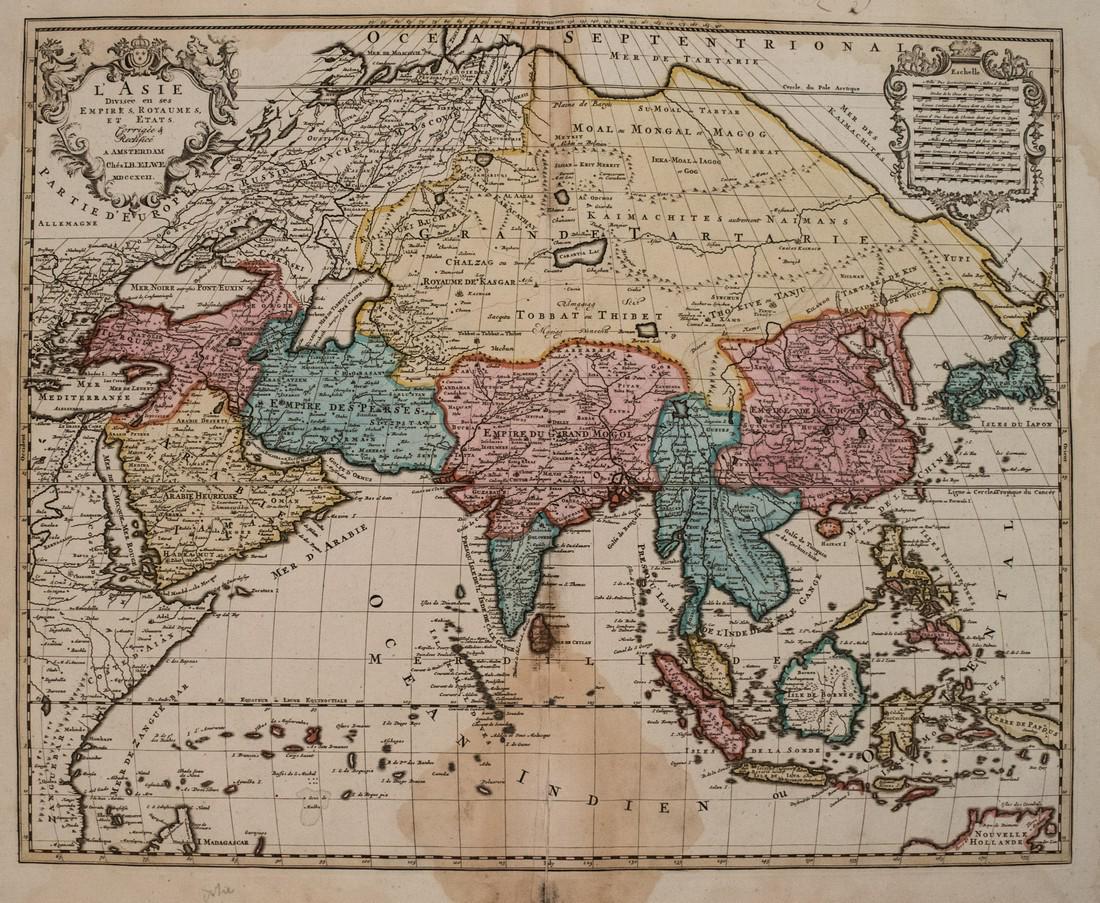 1792 Elwe Map od Asia -- L: Title/Content of Map: 1792 Elwe Map od Asia -- L'Asie Divisee en ses Empires, Royaumes, et Etats Date: 1792, Amsterdam Cartographer: J Elwe Size: 18.5 X 23.1 in. This is a rather attractive, double pa