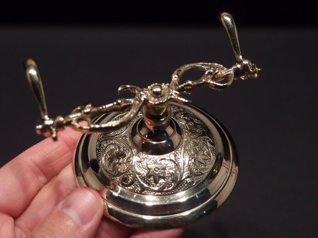 Ornate Brass Pen Holder Desk Stand: 3 3/4" Long 2 1/8" Tall Nice reproduction of an antique pen holder. (pens shown available separately) This piece is all solid brass, well made! Good quality for any early home decor for use or display