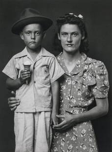 MICHAEL DISFARMER - Woman, Child, Ice Cream Cone, 1939: Artist: Michael Disfarmer Title: Woman, Child, Ice Cream Cone, 1939 Medium: Photo Litho, 1999, Italy Dimensions: 7x9.5" Heat Wax Mounted on 11x14" Conservation Board Mike Disfarmer (1884-1959) was an