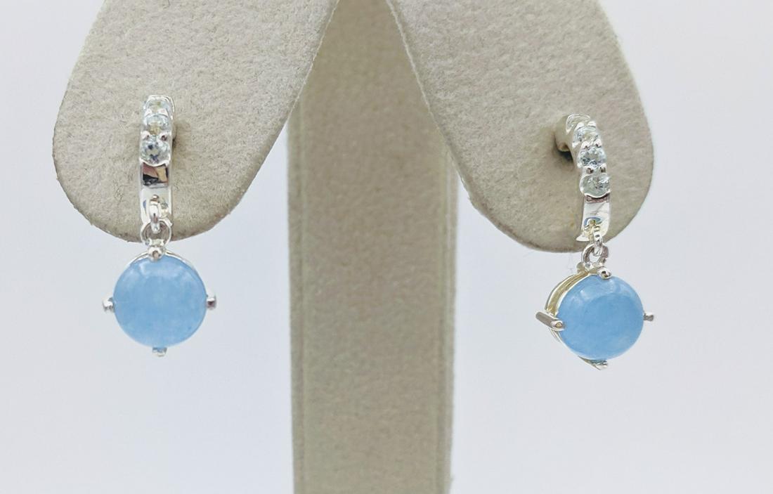 Sterling Silver Blue Jadeite Earrings w Cubic Zirconia (1 of 3)
