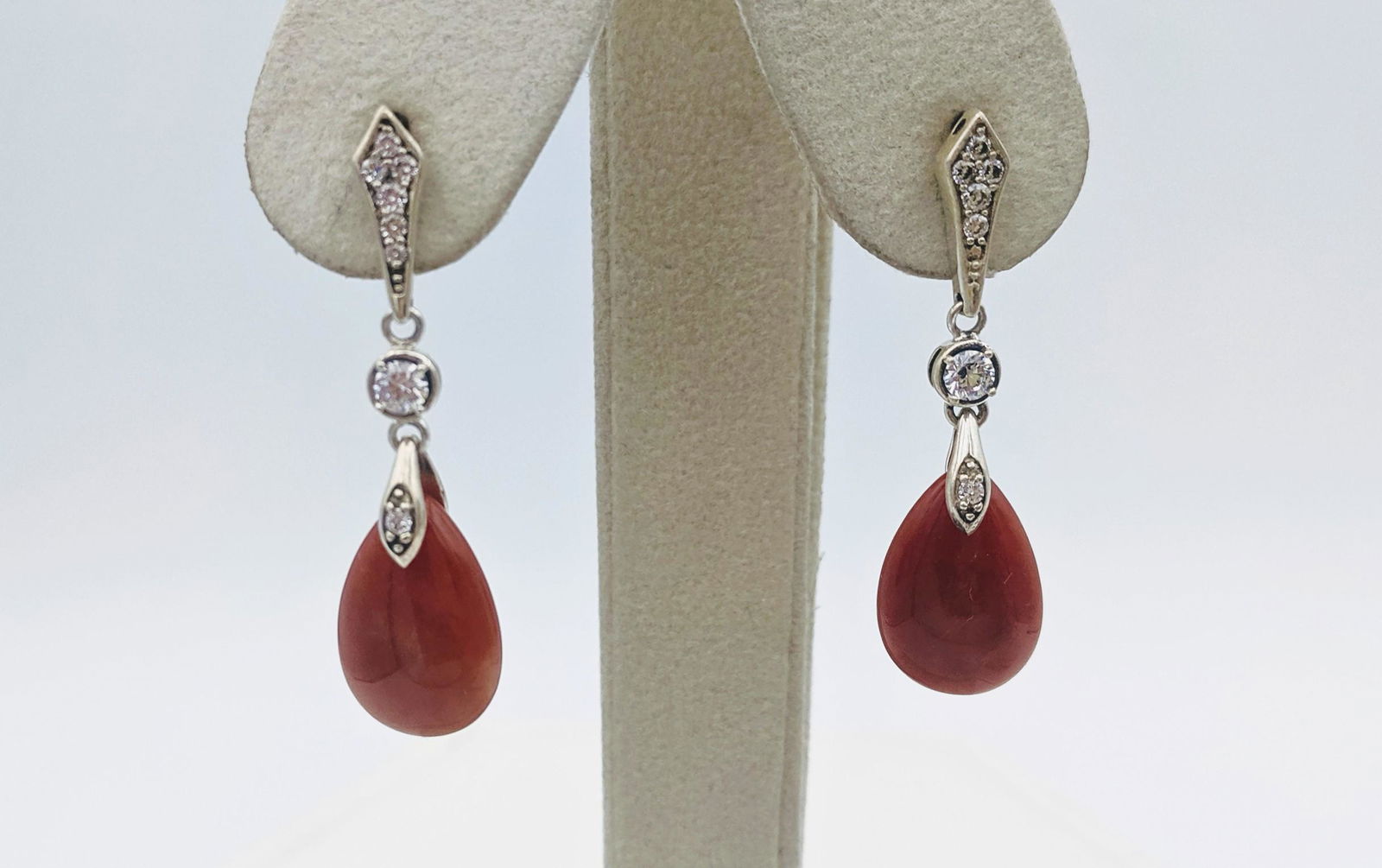 Sterling Silver Dangly Carnelian Earrings w Cubic (1 of 3)
