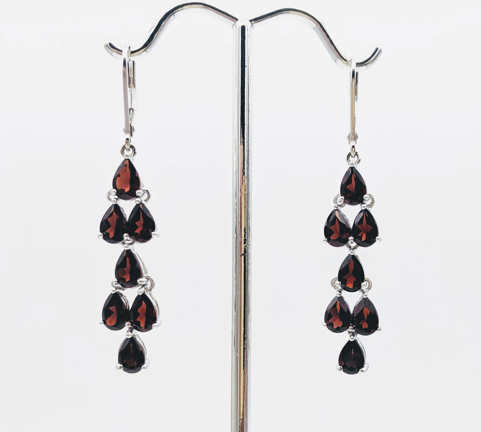 Sterling Silver Dangly Red Garnet Earrings (1 of 3)