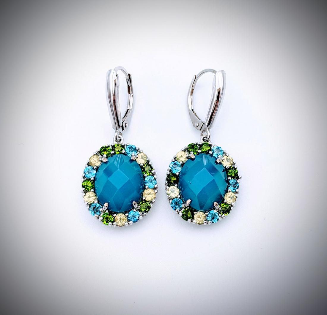 Sterling Silver Earrings w Blue Chalcedony, Blue Topaz, (1 of 4)