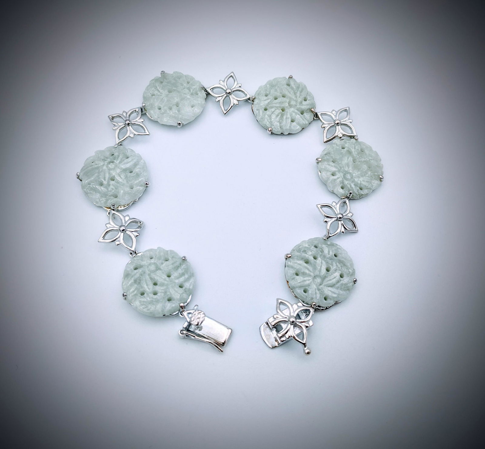 Sterling Silver Jade Engraved Bracelet (1 of 3)