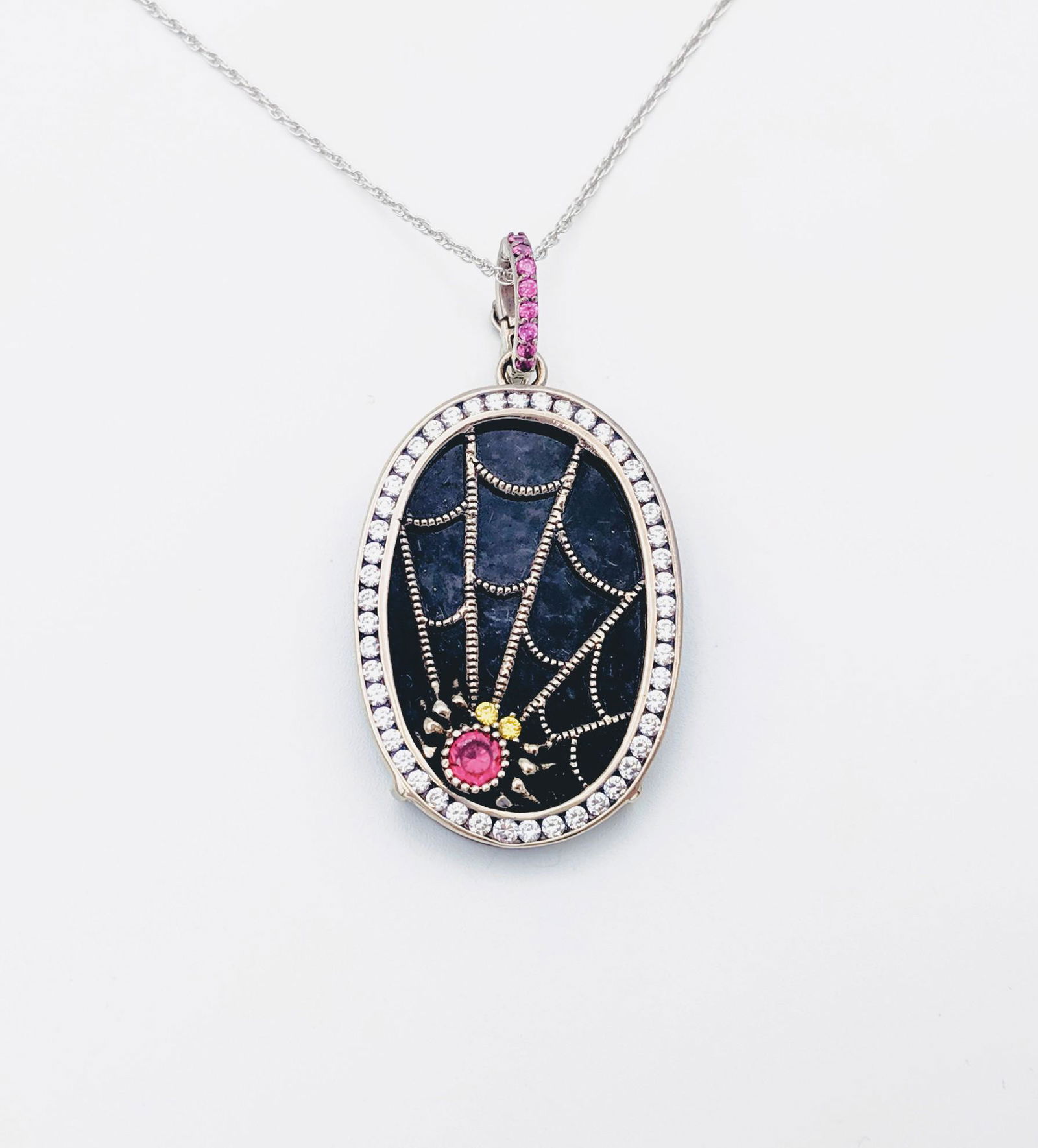 Sterling Silver Necklace & Spiderweb Pendant w Nuumite, (1 of 3)