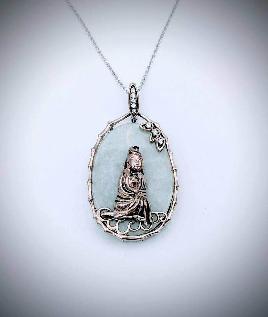 Sterling Silver Necklace w Buddha Designed Jade Pendant (1 of 3)