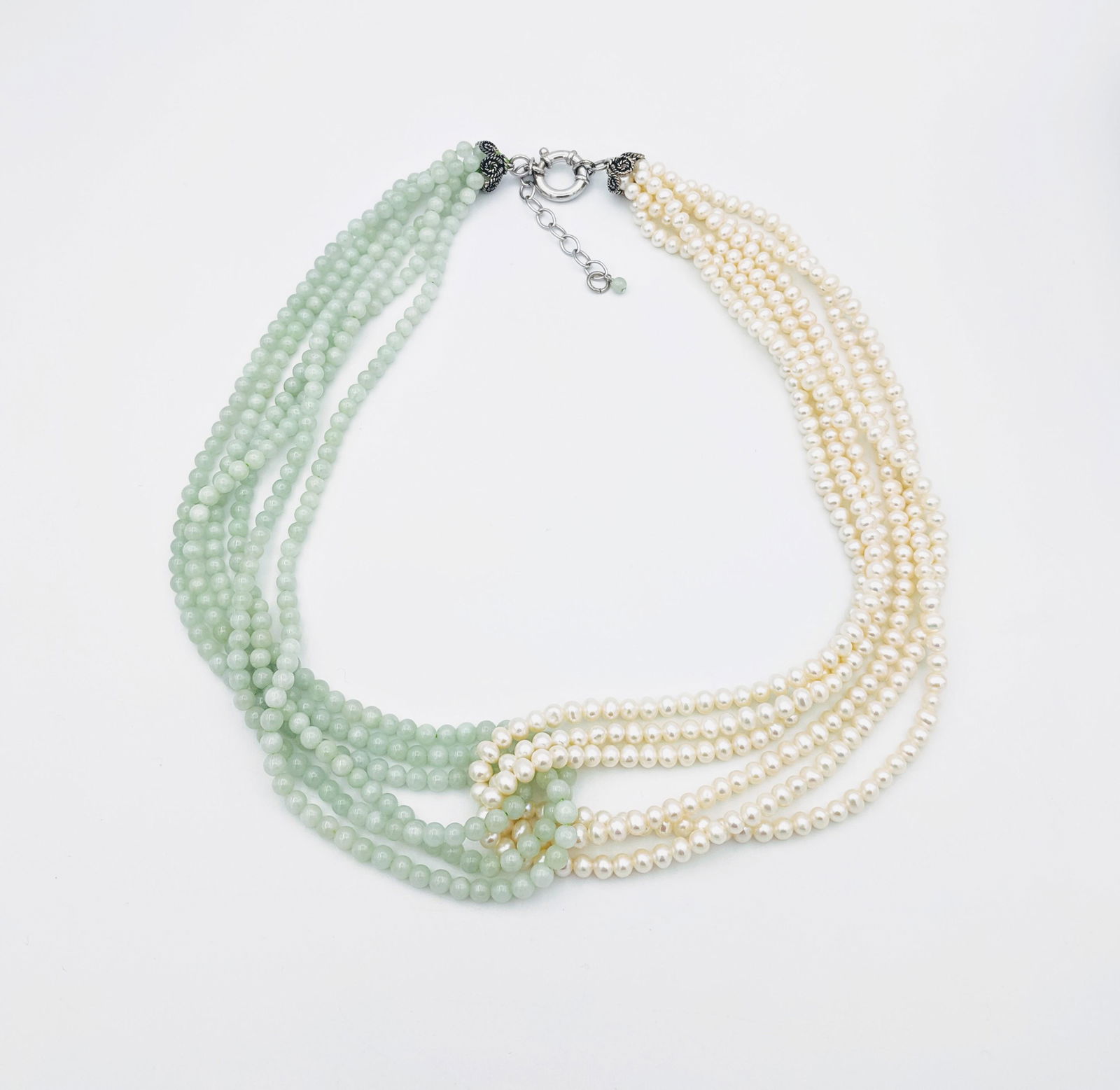 Sterling Silver Pearl & Beaded Jade Necklace (1 of 2)