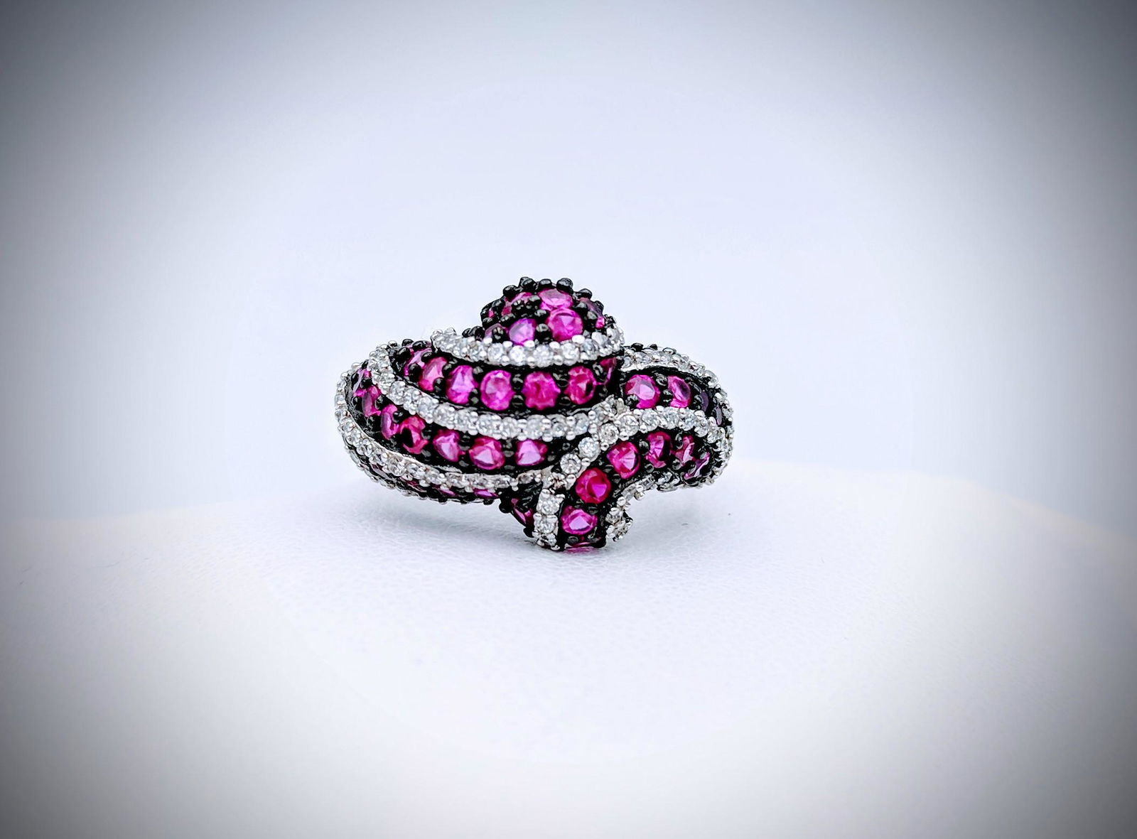 Sterling Silver Swirls of Pink Amethyst & CZ Ring Sz 7 (1 of 3)