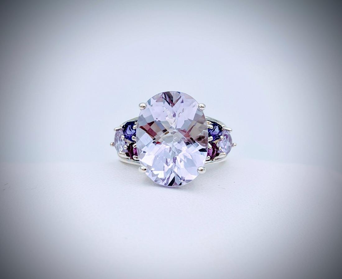 Sterling Silver Sz 7 Large Oval Amethyst Ring (1 of 4)